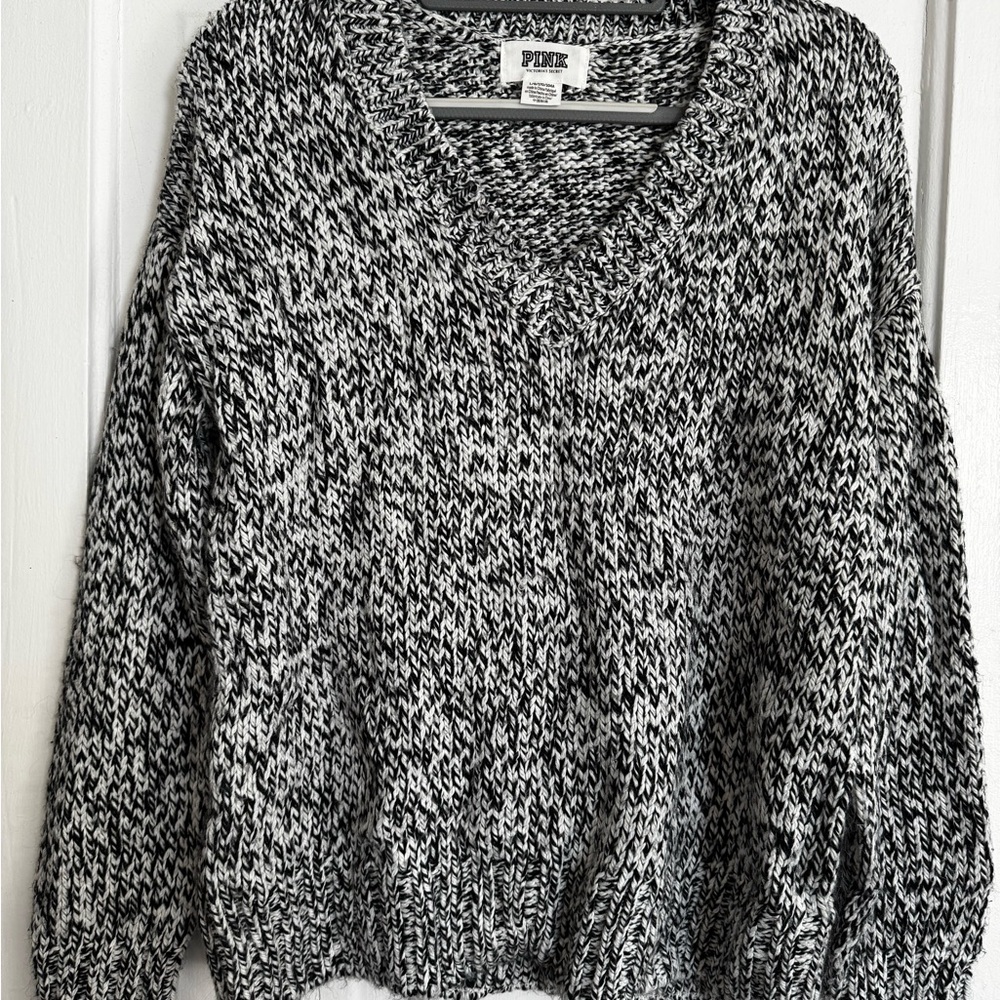 PINK Victoria's Secret Black and White V-Neck Sweater